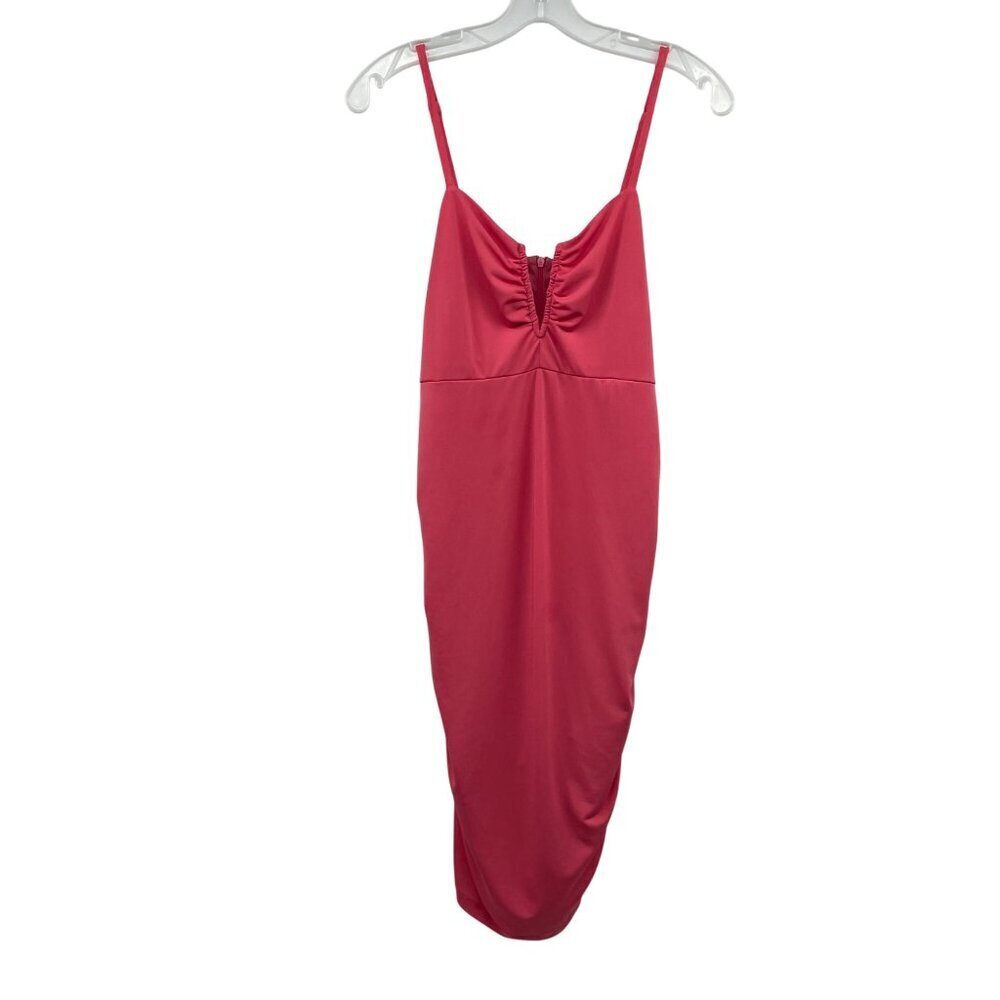 Pink Lily Womens Mini Bodycon Dress Ruched Sleeveless Coral Pink Size XL